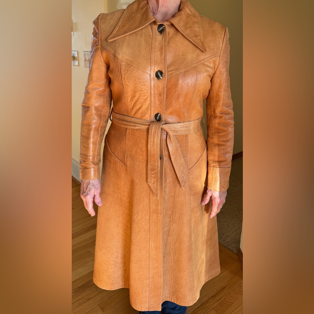 Vintage 1973 Sheep Mates Lined Leather Trench Coat Size 10
